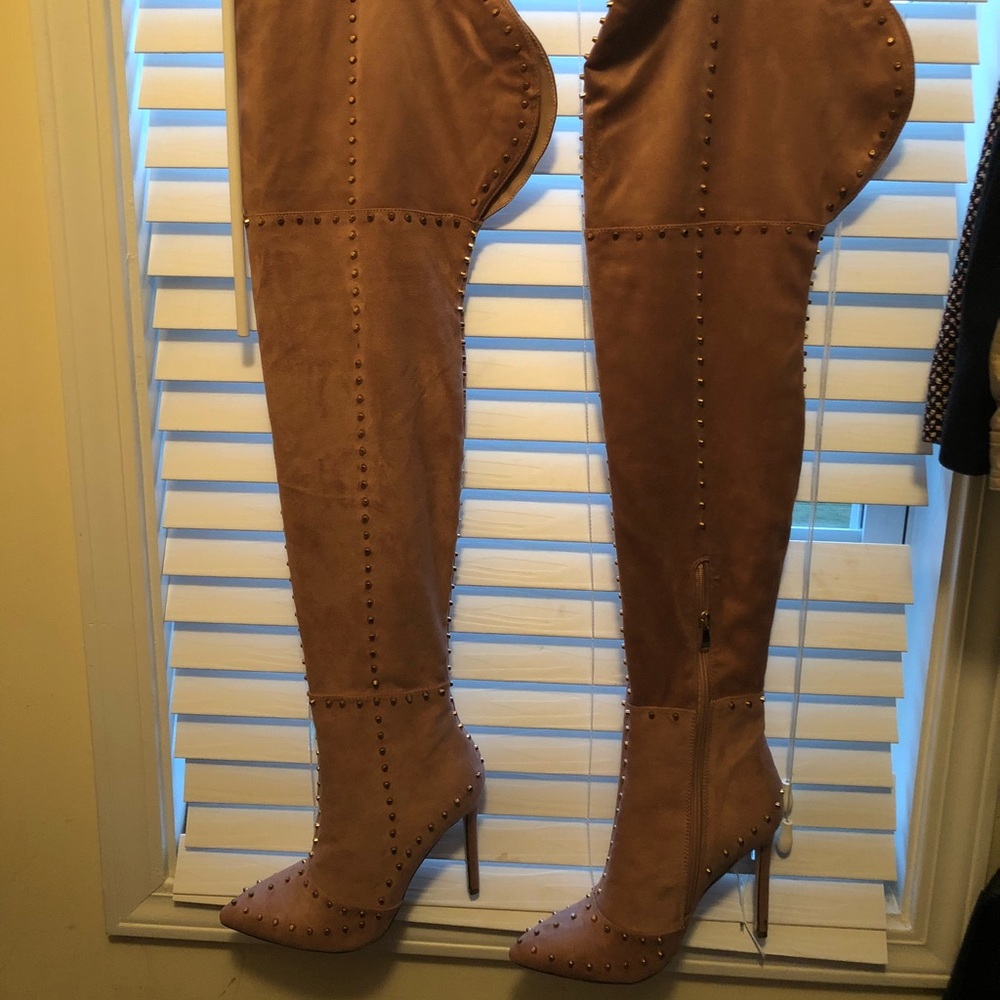 Mauve, Gold Studded Over the Knee Boots, Size 10